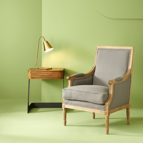 Bergère en chêne massif et tissu gris LOUIS XVI